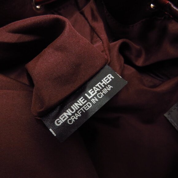 Leather Crossbody Bucket Bag with Drawstring Closure Red Mahogany - Picture 4 of 9